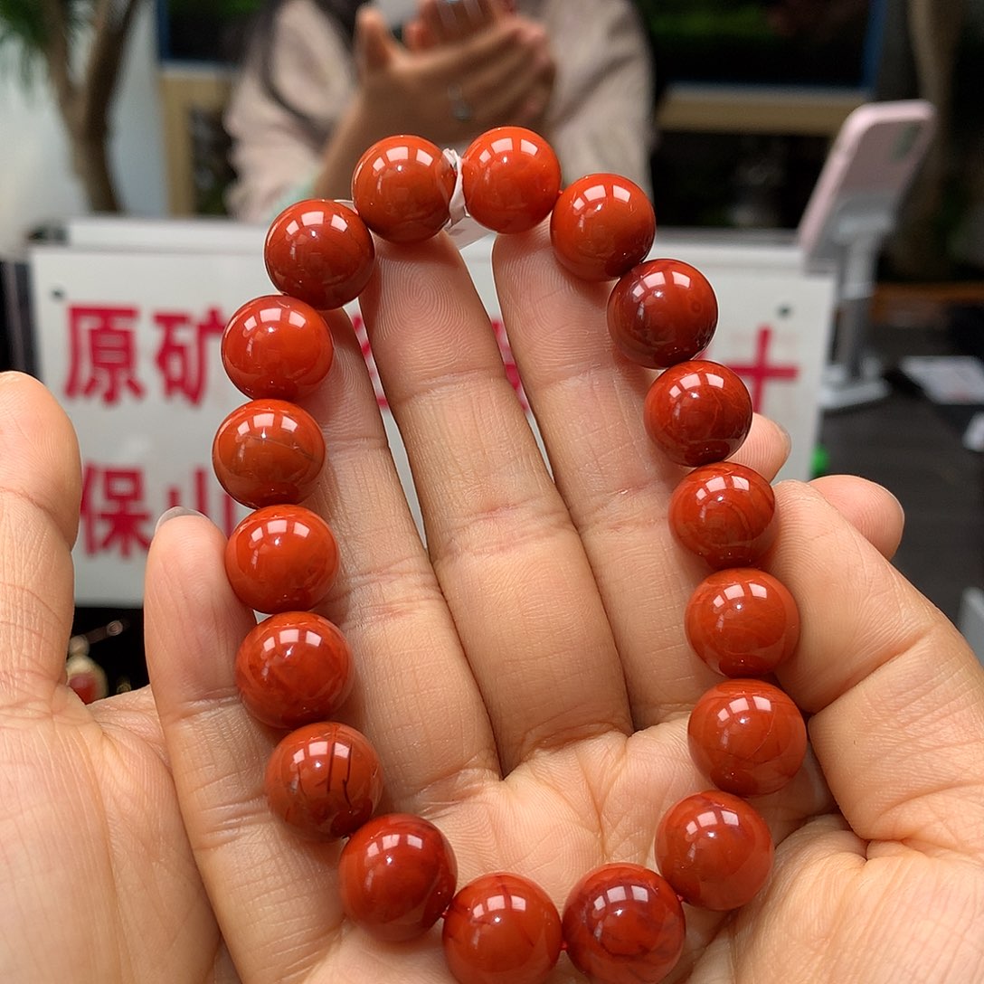 南红玛瑙原矿南红九口火焰纹12mm手串未镶嵌唯*亽