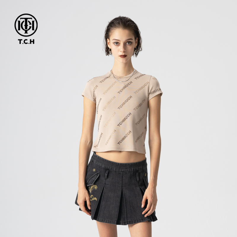 潮牌-T.C.H/轻奢2024夏季新款烫钻百搭修身圆领上衣T恤T72B106033