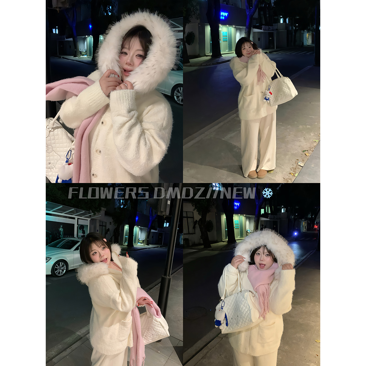 全球花【奶芙雪顶】大码秋冬软糯毛绒毛衣开衫百搭毛领连帽针织外套