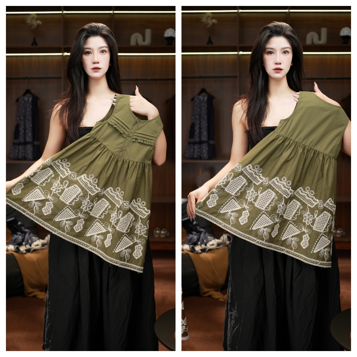 【绿韵倚梦】刺绣无袖连衣裙气质女童荷花边冰感控温A子裙1531