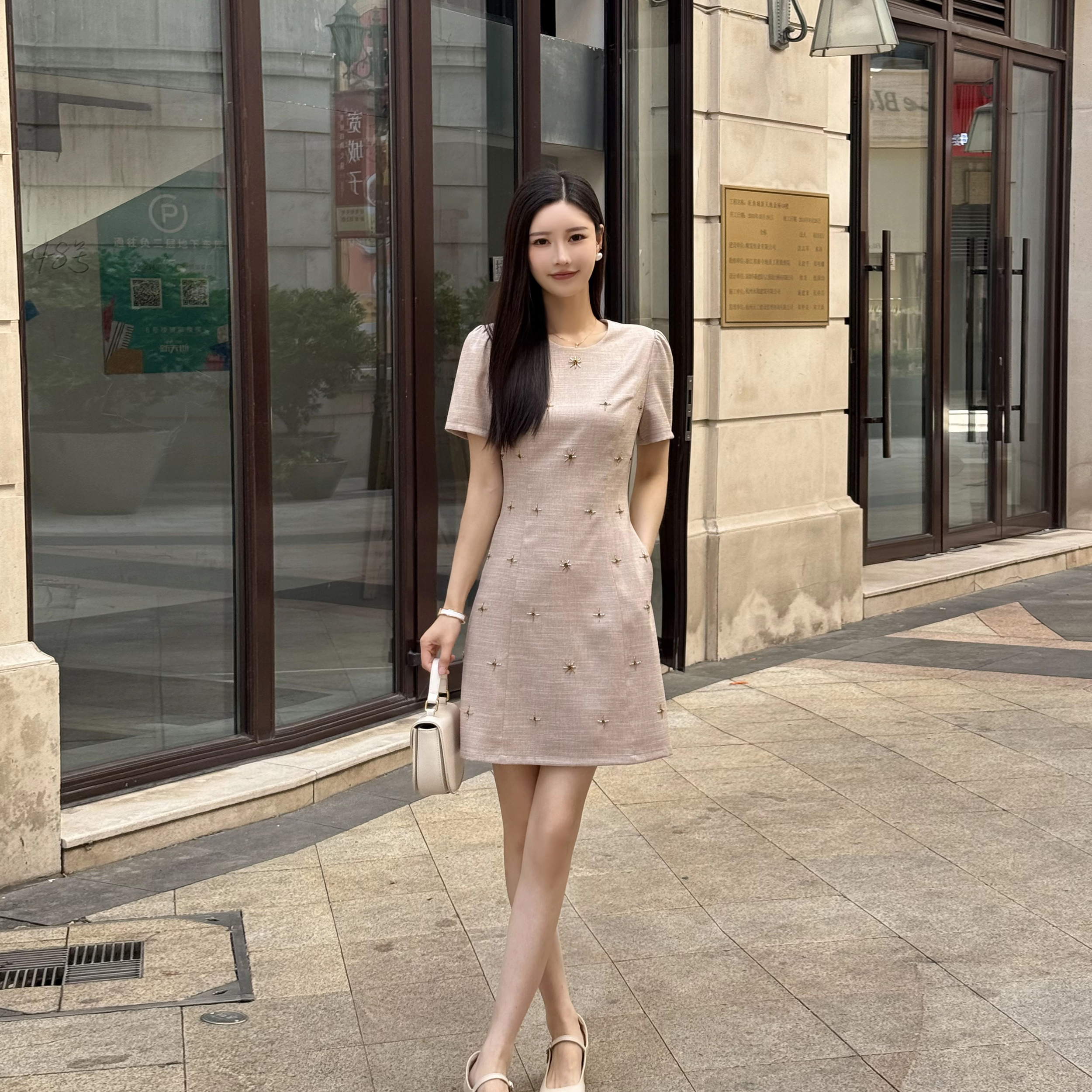慧慧【松茶可可】纯色丁达尔风格裙夏季新款连衣裙高贵气质品质裙子