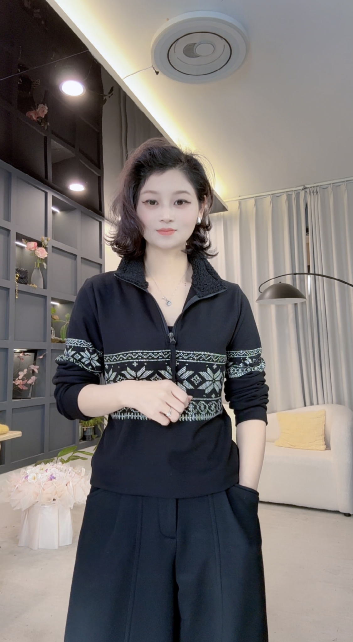 2025年冬双面绒显瘦休闲气气质拼接上衣长袖百搭打底5725