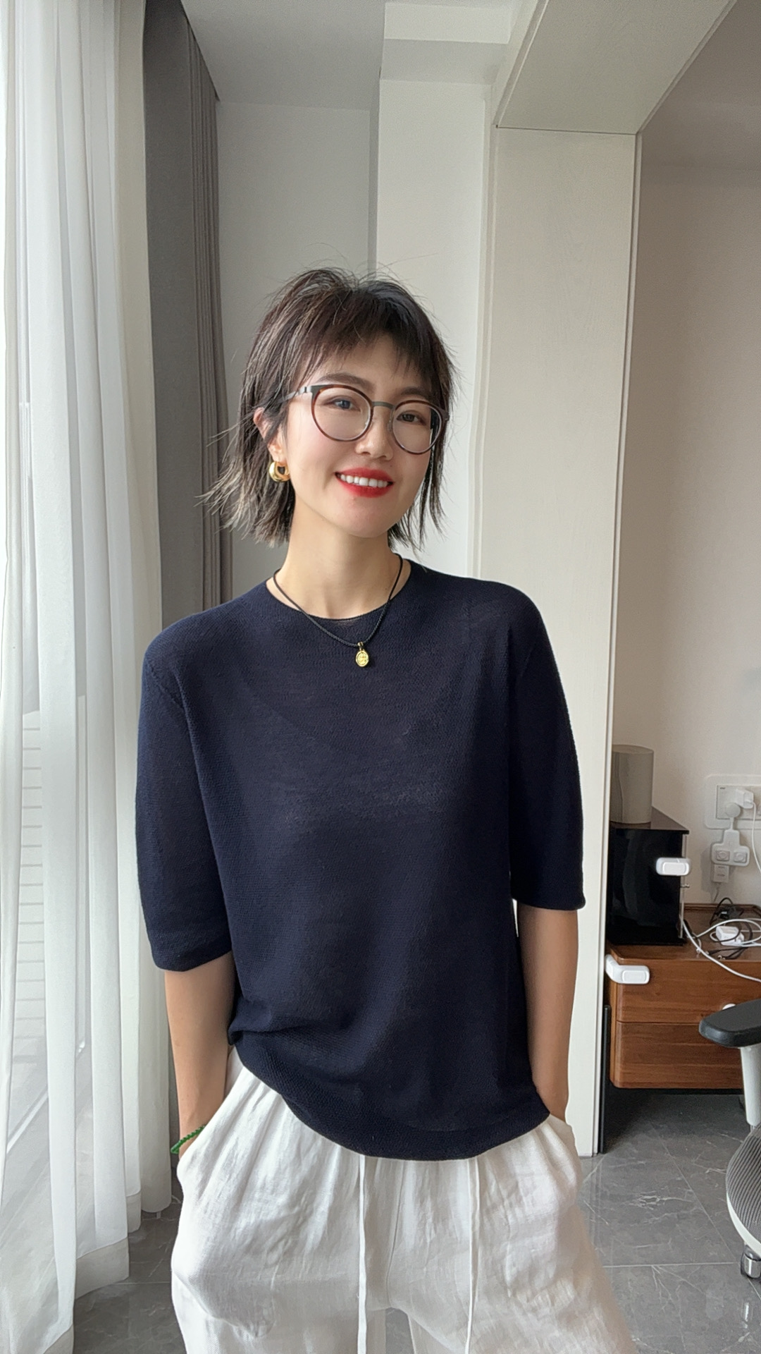 莱赛尔宽松短袖针织衫女夏季薄款圆领气质上衣--SXS8265