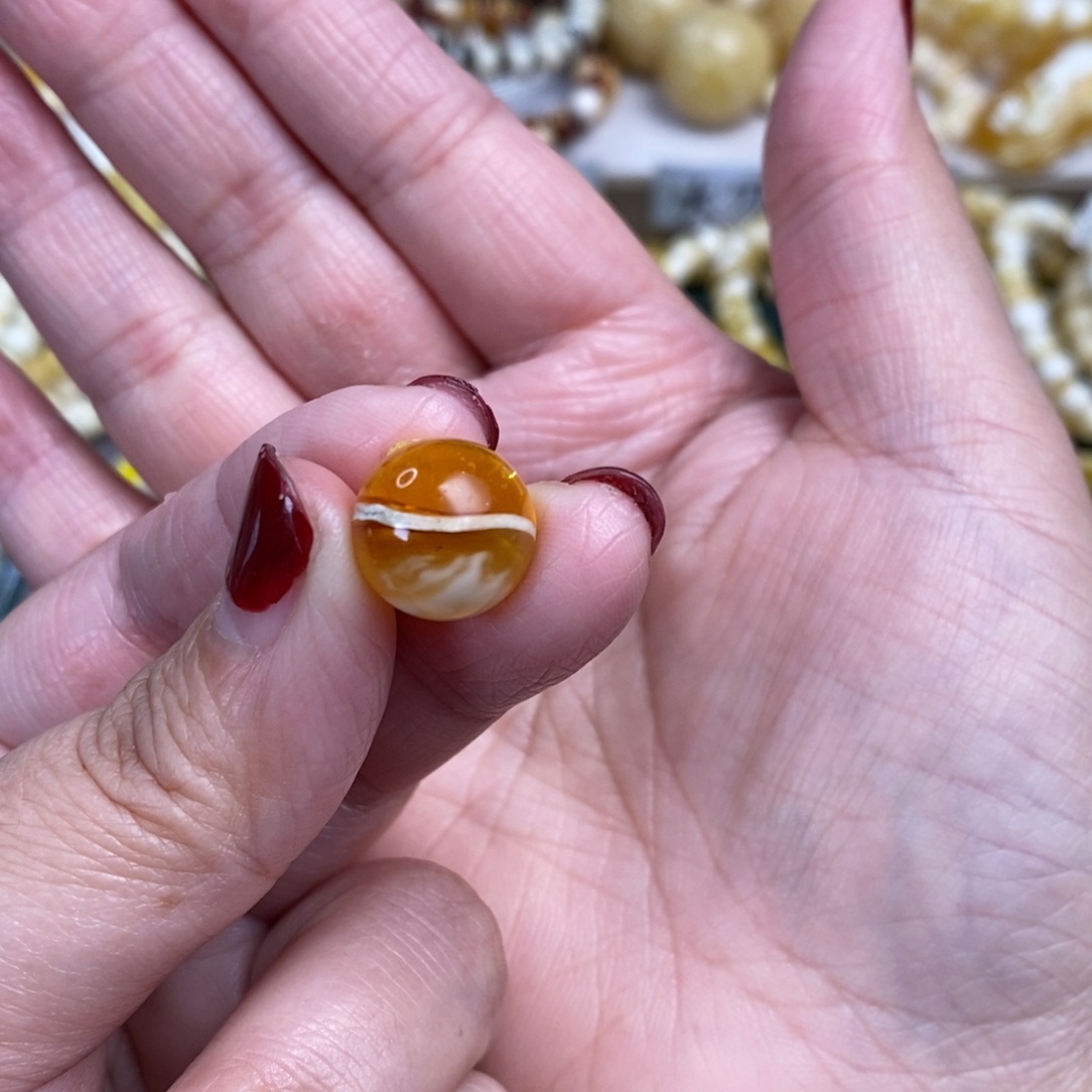 琥珀裸石未镶嵌一线天圆珠单珠12.8