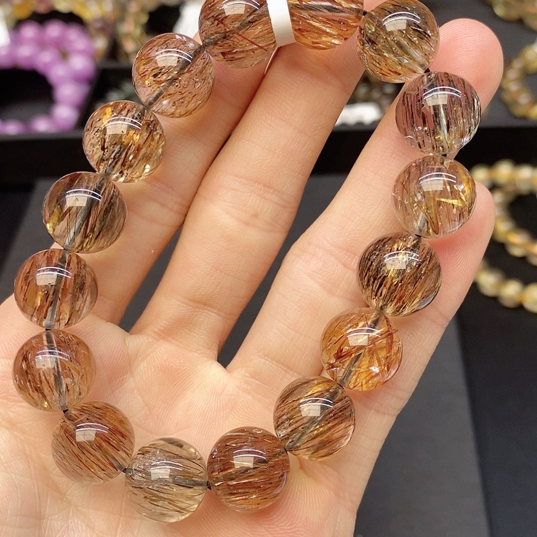 水晶手链未镶嵌10黑金超七13mm