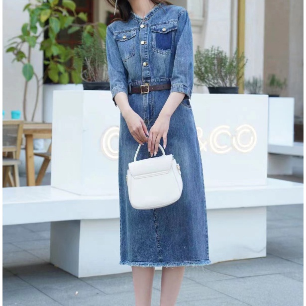 A807款#【木兮兮专属】2026年春夏季气质显瘦牛仔休闲中长款连衣裙