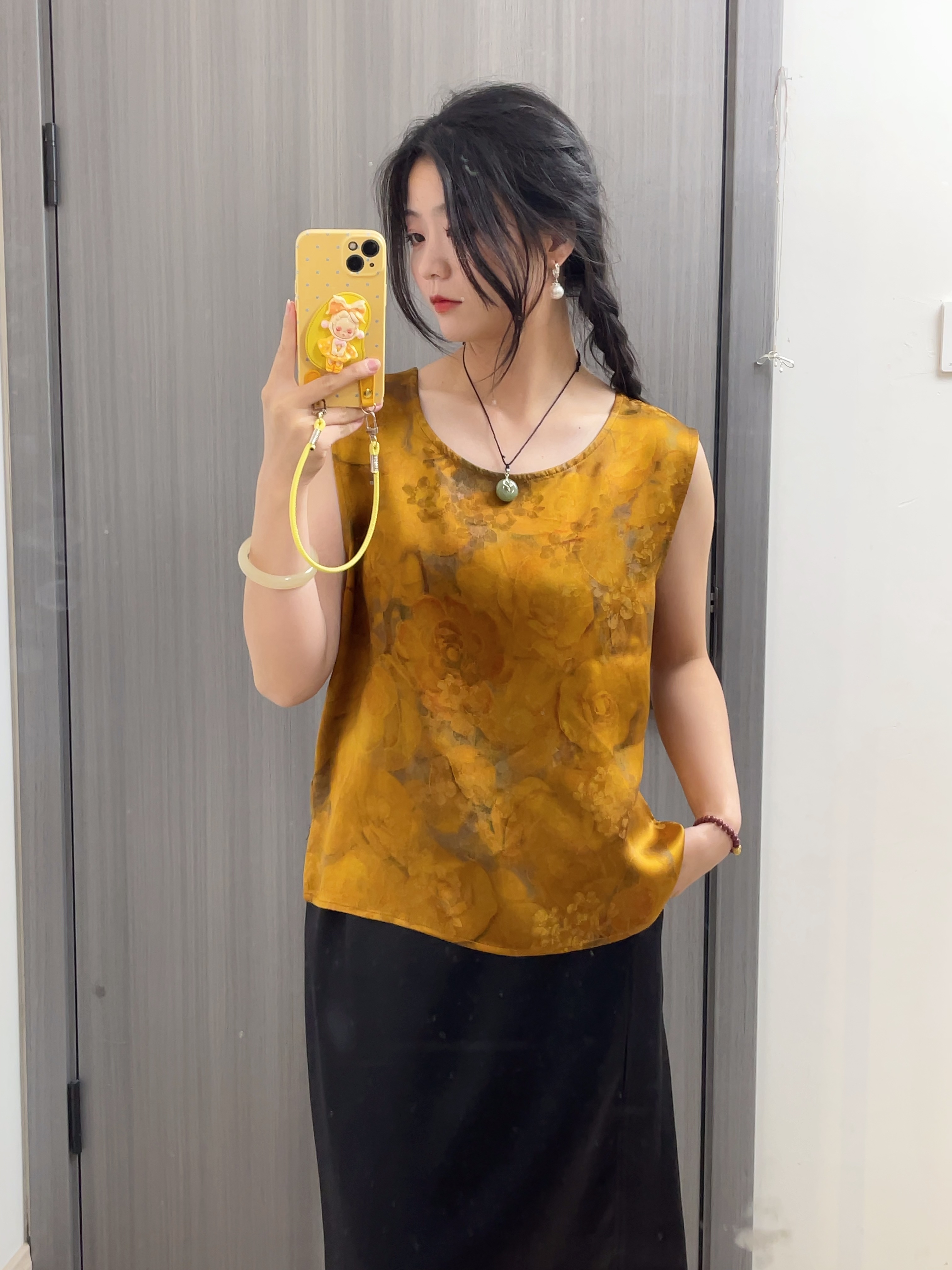 满分桑蚕丝香云纱金绣球皮子背心夏季女装百搭高级包裙新中式气质