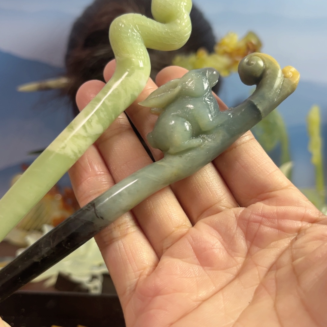 蛇纹石玉发饰合金