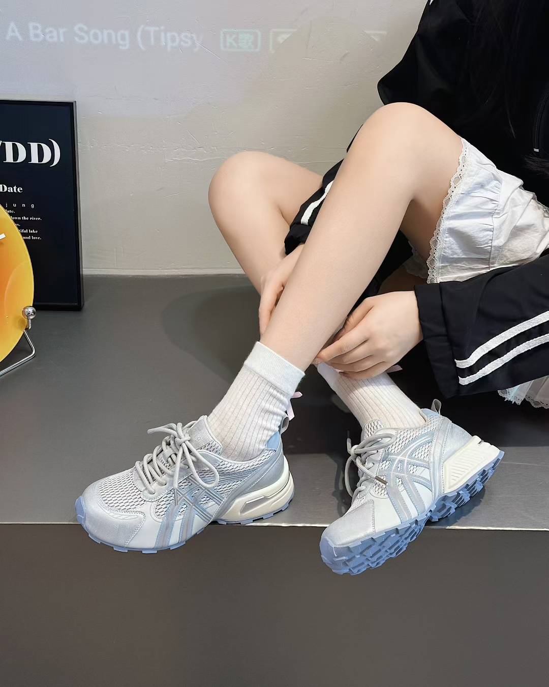 欧货厚底老爹鞋女2025早秋新款百搭秀气潮流线条拼色休闲运动网鞋