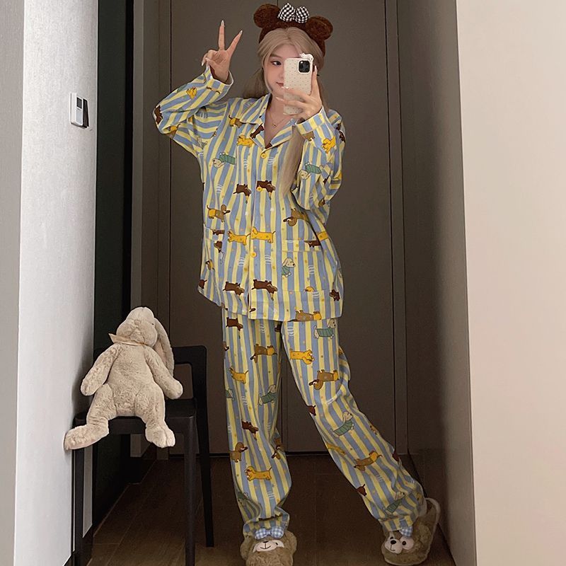 2025新款眼镜狗甜美云朵棉长袖长裤睡衣女夏季ins居家空调服套装