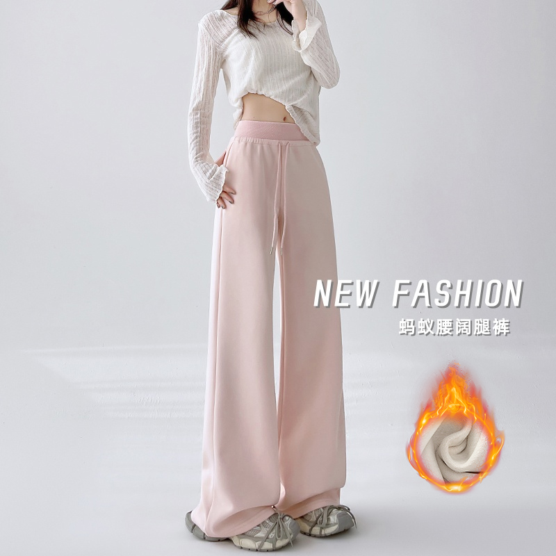 美式复古慵懒垂感休闲卫裤女秋冬加绒小个子收腰显瘦宽松阔腿裤