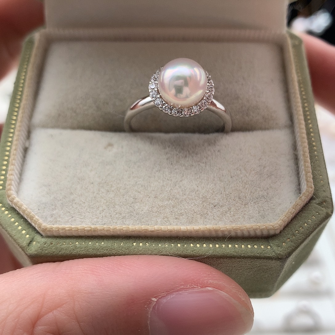 海水珍珠戒指银S925镶嵌8-8.5mm ak