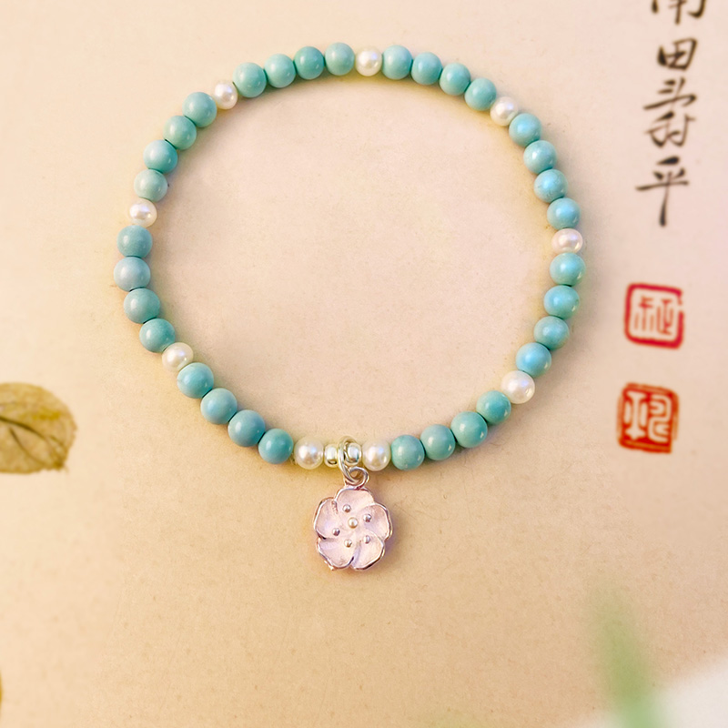 绿松石手串女款S925银手链桃花转运珠串珠手链小众礼物送女友