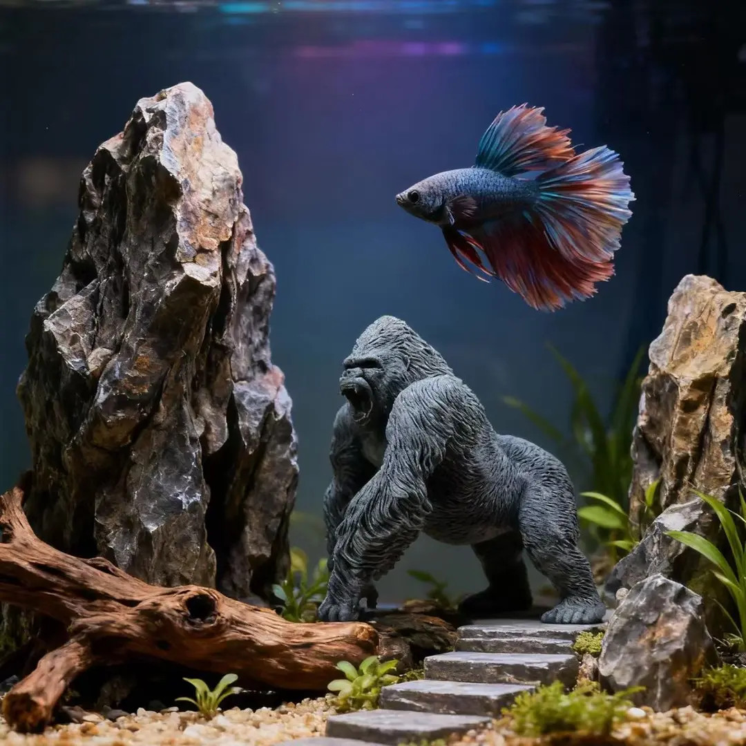 青砂石金刚手办摆件孙悟空鱼缸摆件创意鱼缸造景桌面装饰