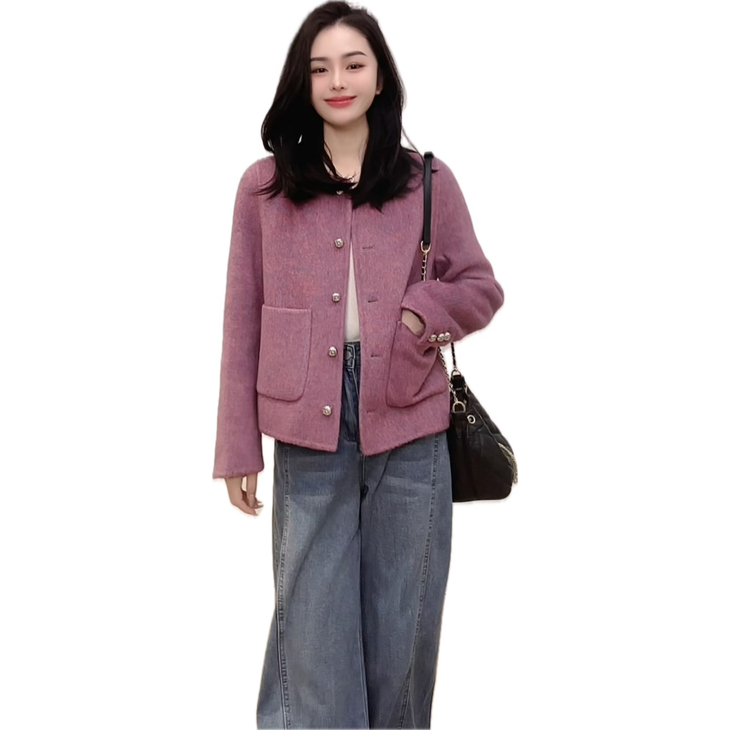 【清货】高端气质修身时尚百搭双面轻奢韩版羊毛外套82505