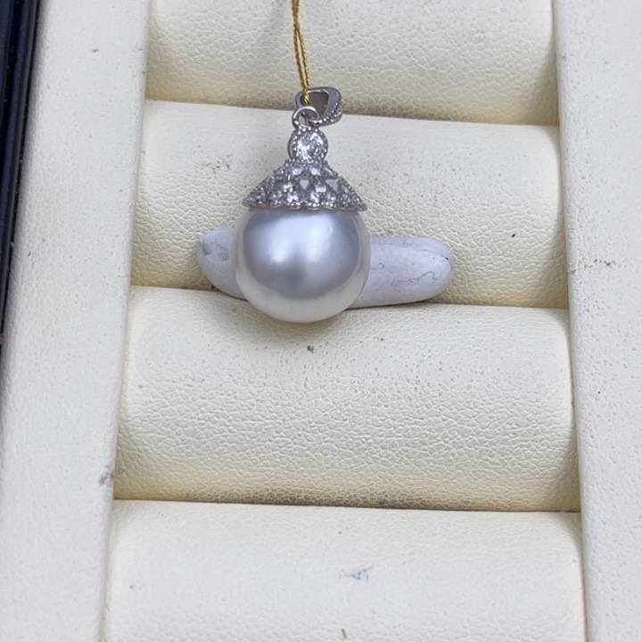 海水珍珠颈饰银S925镶嵌澳白吊坠12-13mm