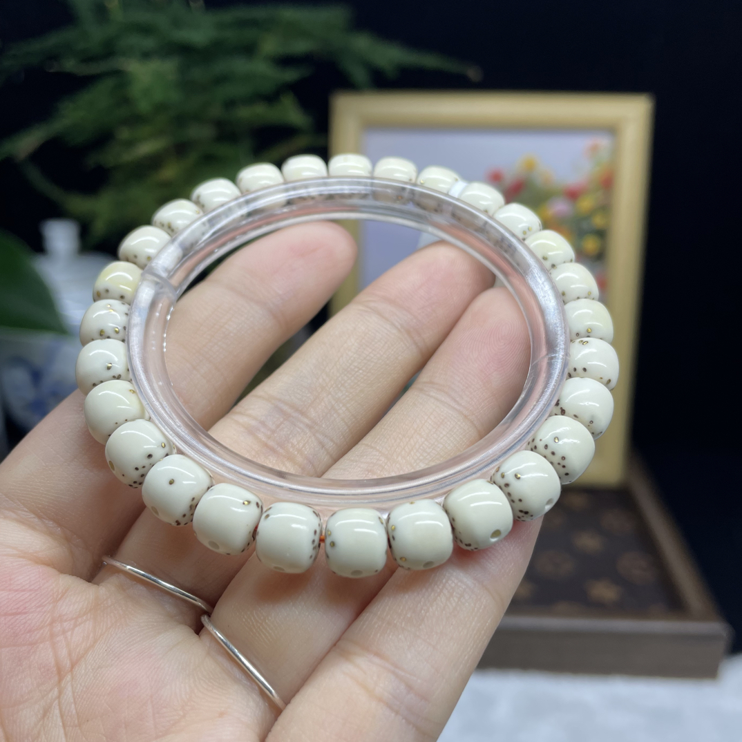 海南原生态星月菩提原白8/7通体大留白金星镶嵌 文玩好物