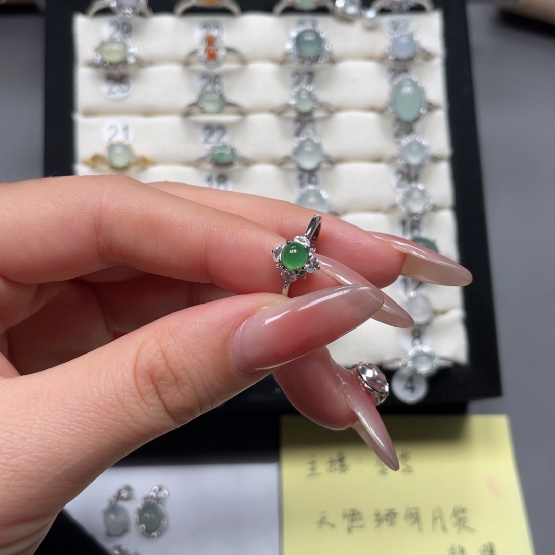 喵***虫翡翠银S925镶嵌戒指777190