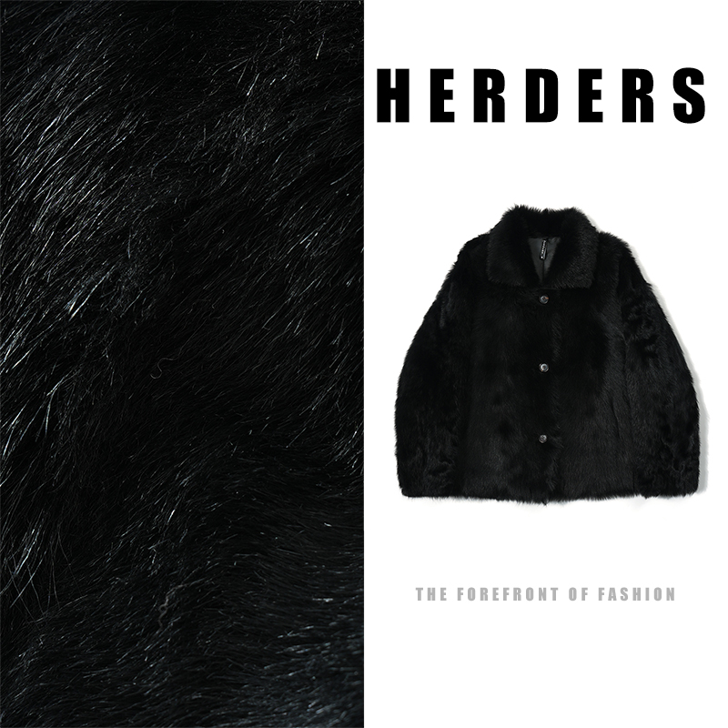 HERDERS 短款翻领纽扣款皮毛一体外套 52363