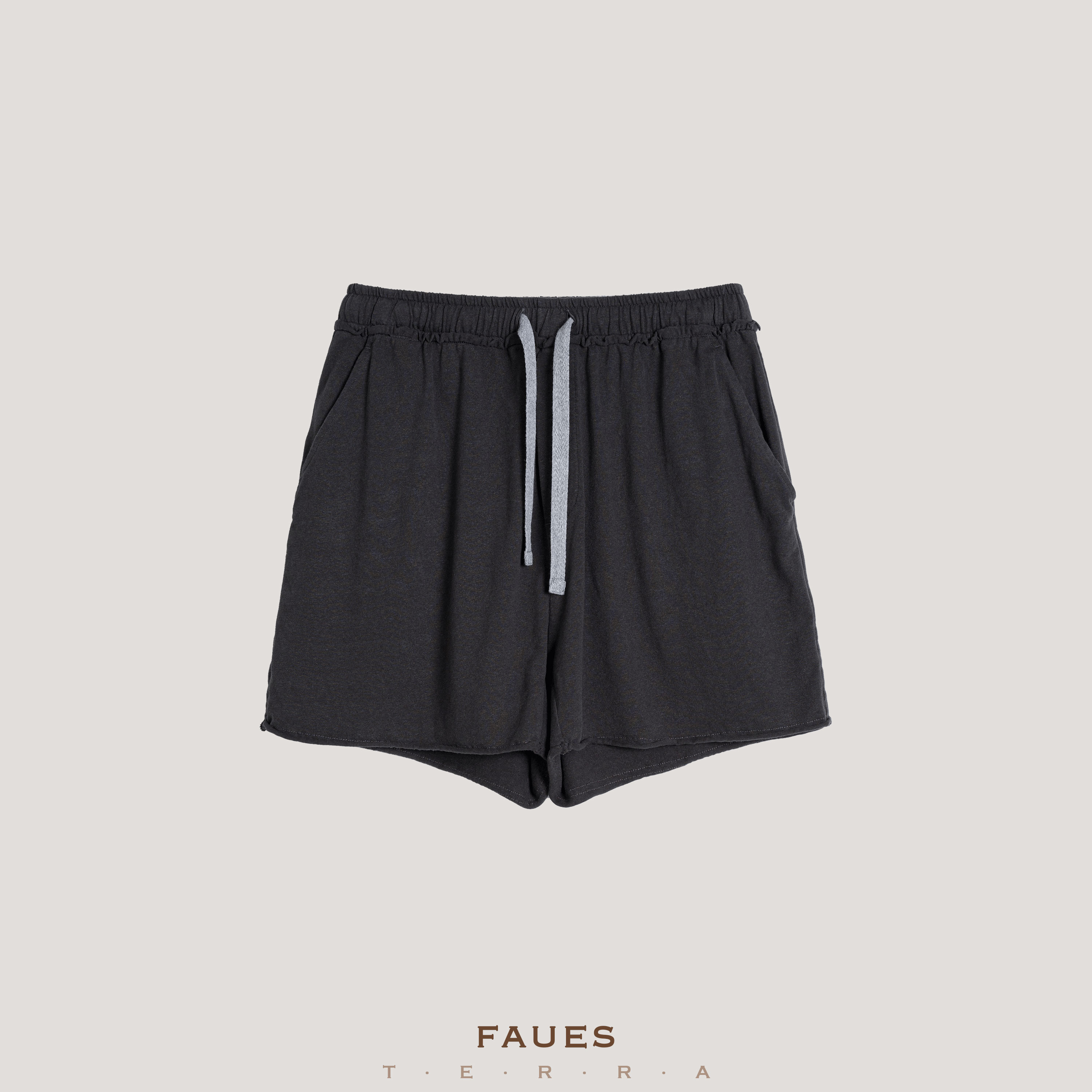 FAUES 苞苞 破破T“官配”棉与木棉混织夏季空气洗清凉卷边针织短裤