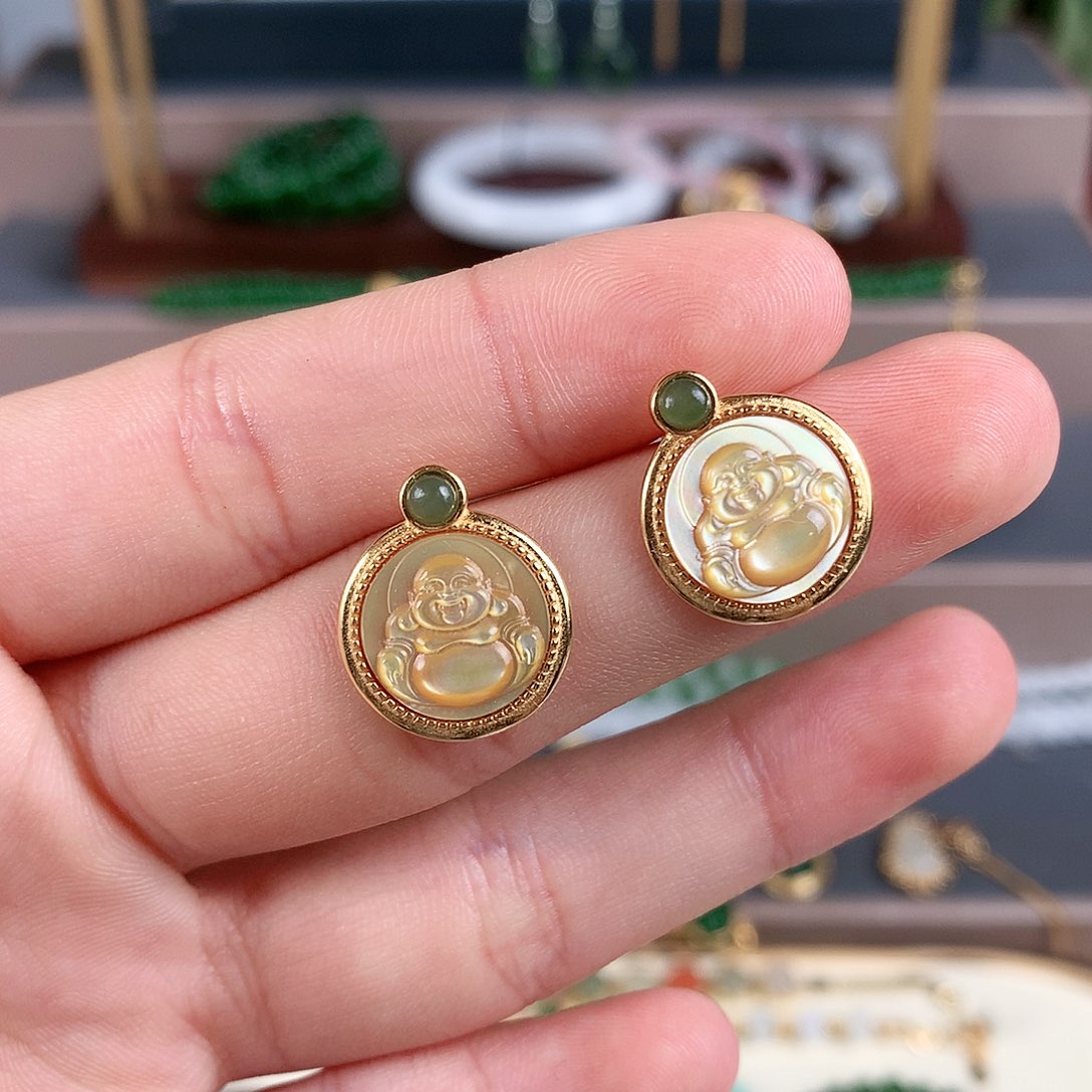 银S925镶嵌和田玉耳饰