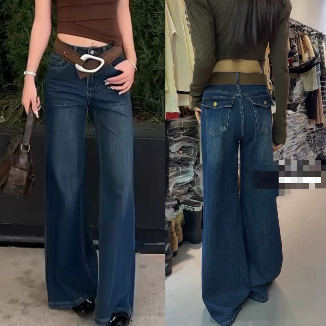 洋气高腰宽松百搭直筒牛仔裤女早秋季新款
