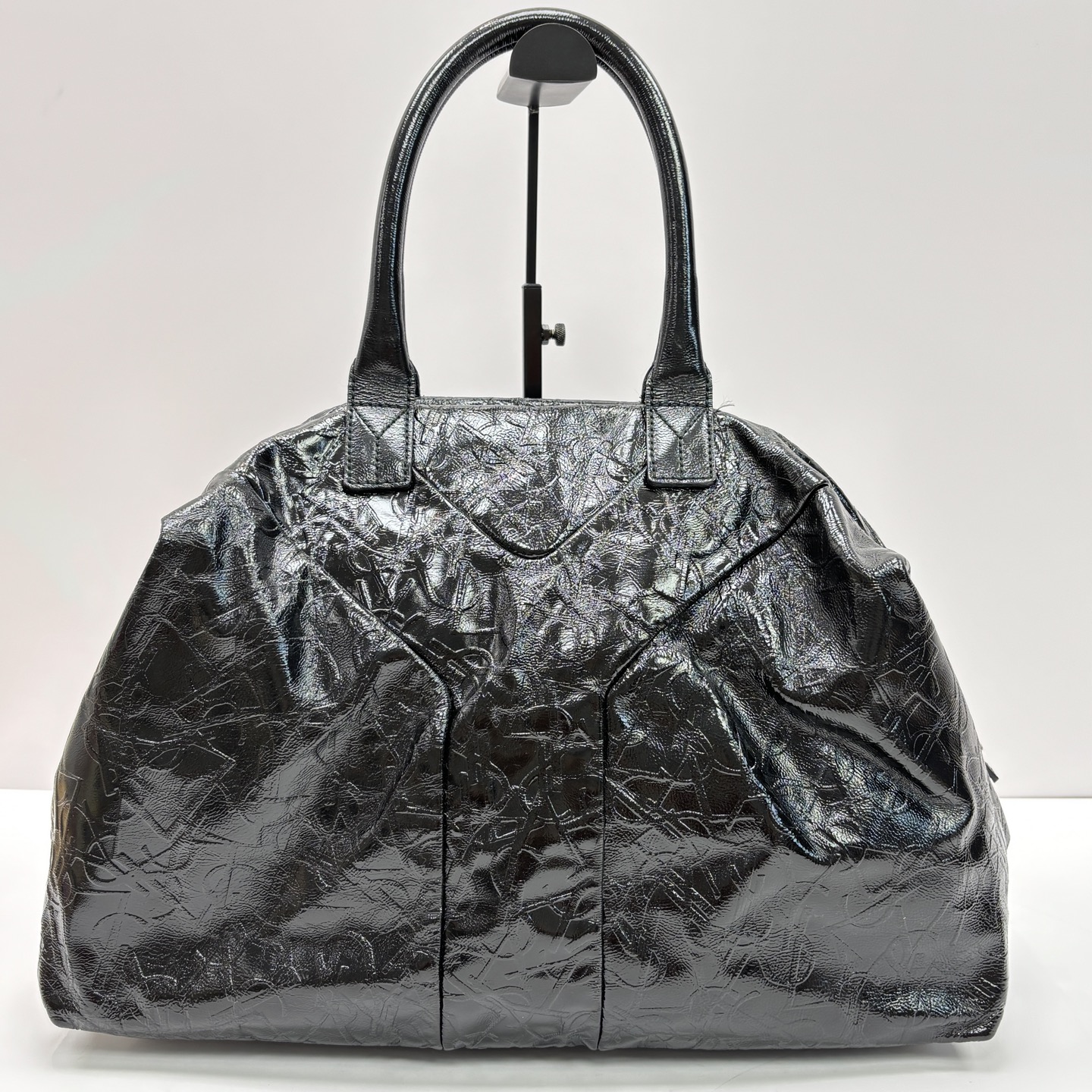 95新 YSL/圣罗兰 黑银油蜡皮手提包 06378