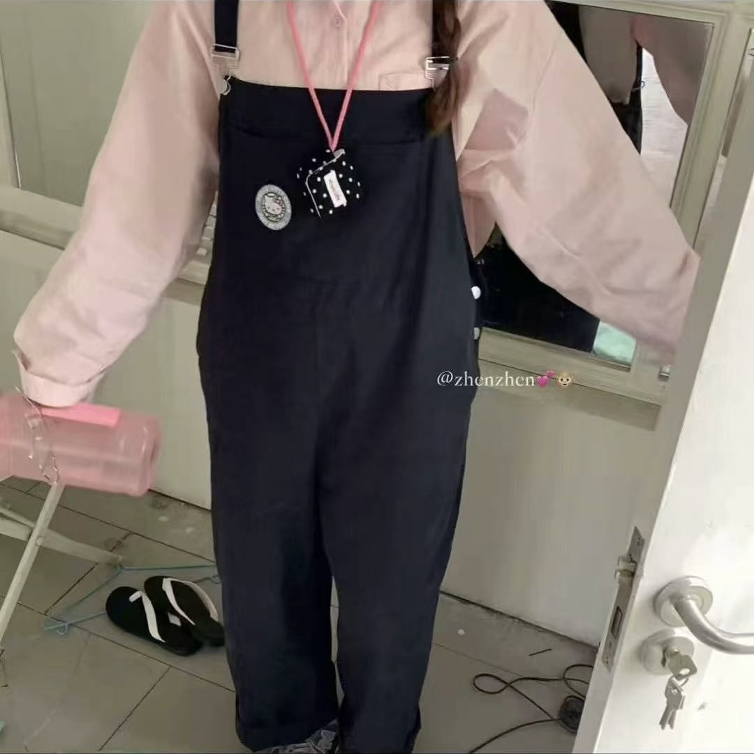 大码春季新款元气少女学院风减龄宽松休闲百搭直筒背带裤977797