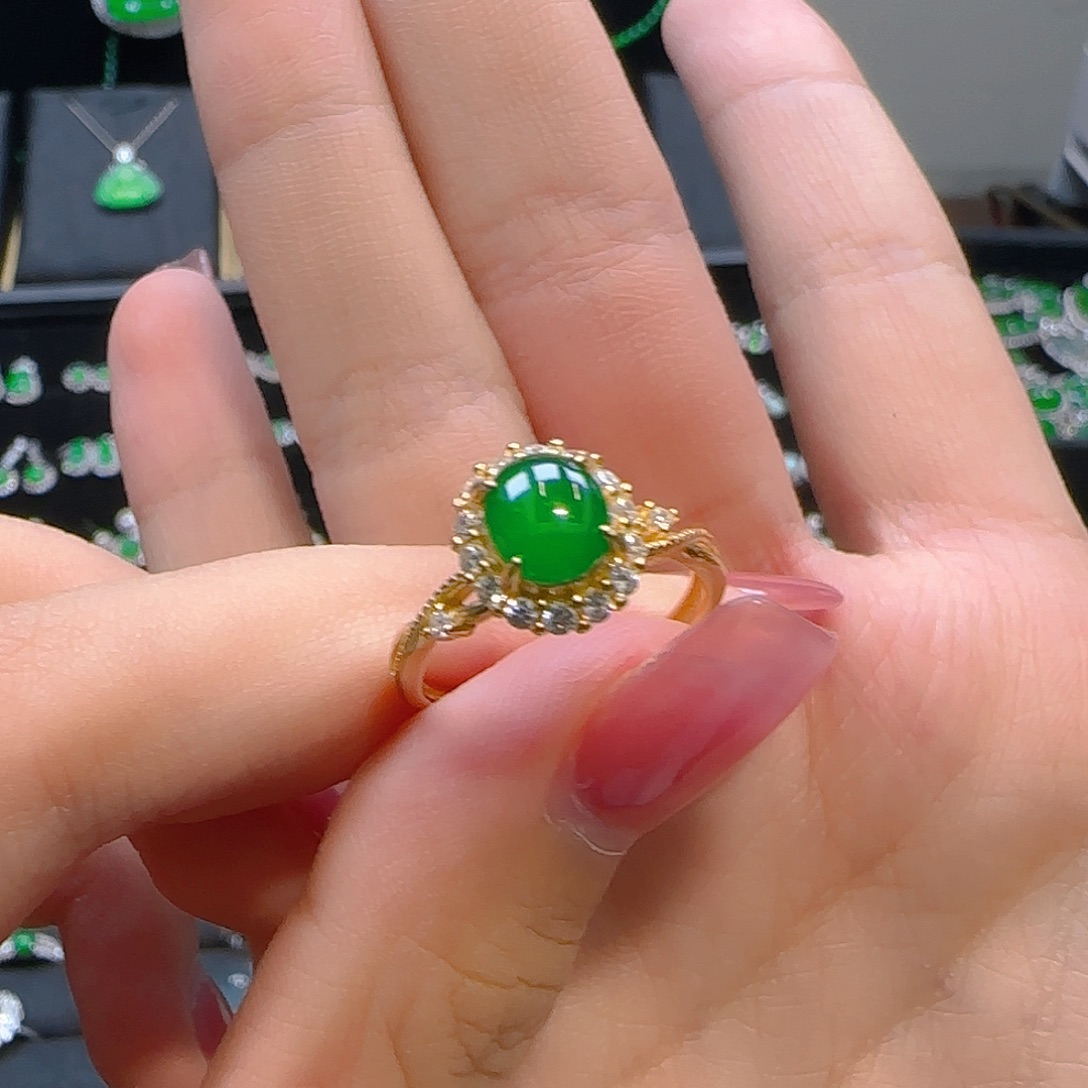 p***e翡翠戒指银S925镀金镶嵌