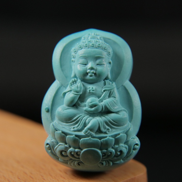 原矿绿松石大日如来宝宝佛 尺寸22×31.8×15.4mm，重15.2g