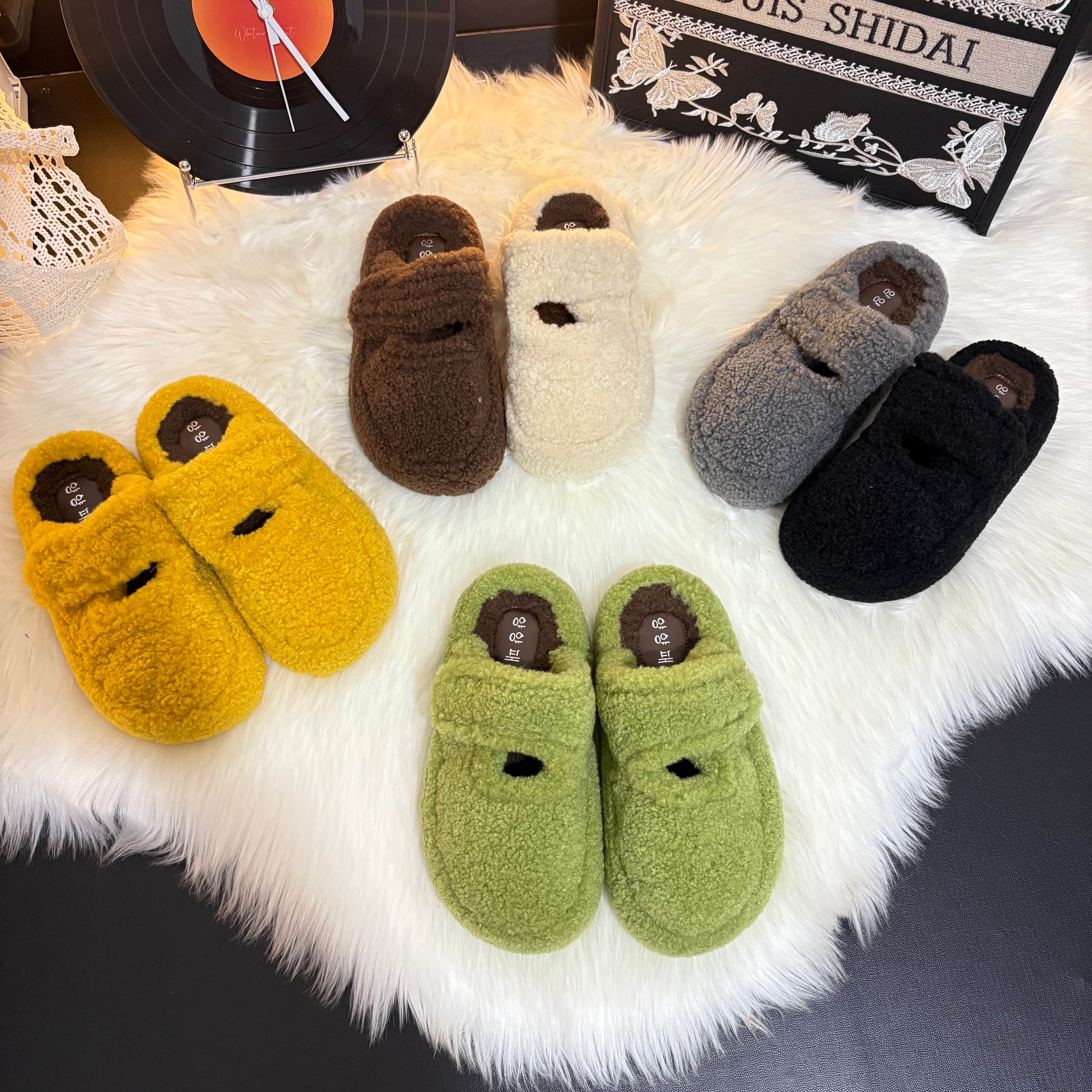 2025年新款包头日常时尚休闲百搭平跟包头拖秋冬季厚底毛绒拖