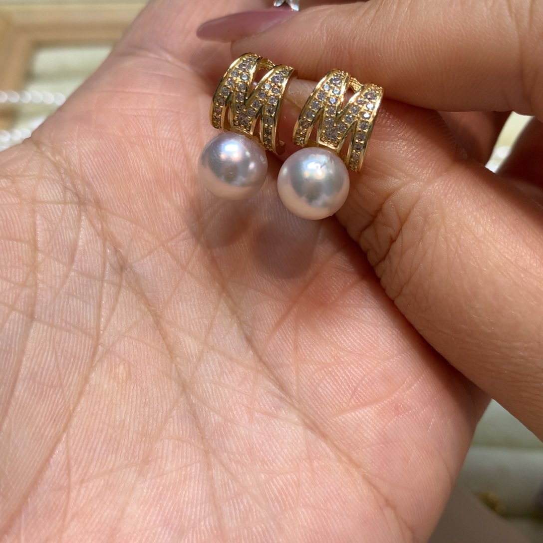 海水珍珠耳饰银S925镶嵌