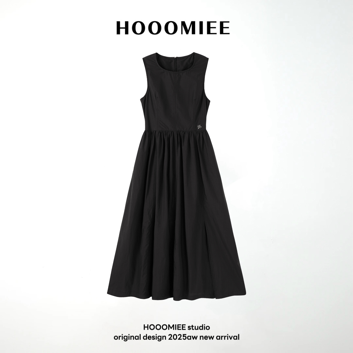 Hooomiee时尚高级感无袖背心A字裙松紧腰金属拉链连衣裙088