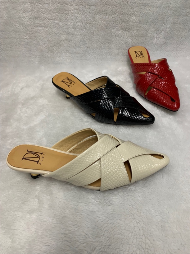 里外全真皮拖鞋编织低跟套筒穆勒鞋凉鞋芭蕾风尖头纯色中口镂空60