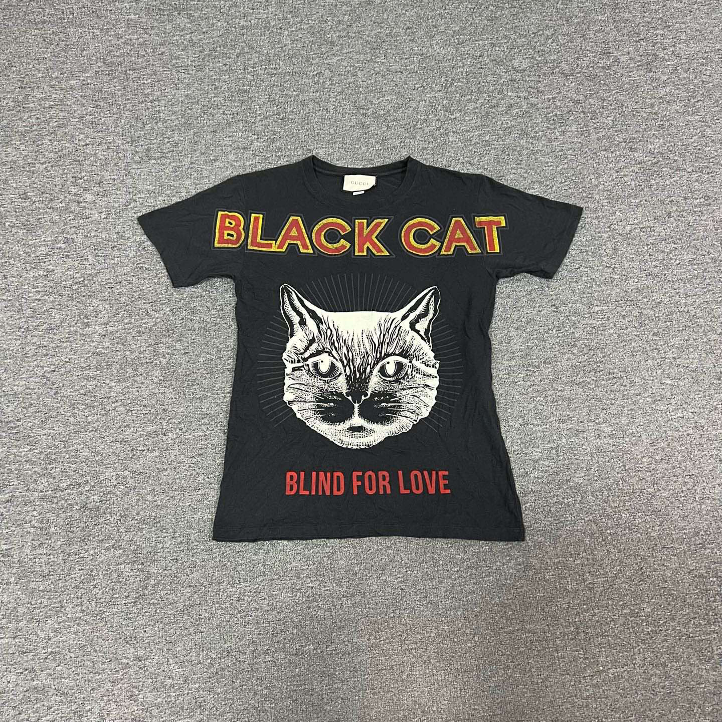 99新 GUCCI/古驰 水洗 黑色 猫咪 短袖 xs码