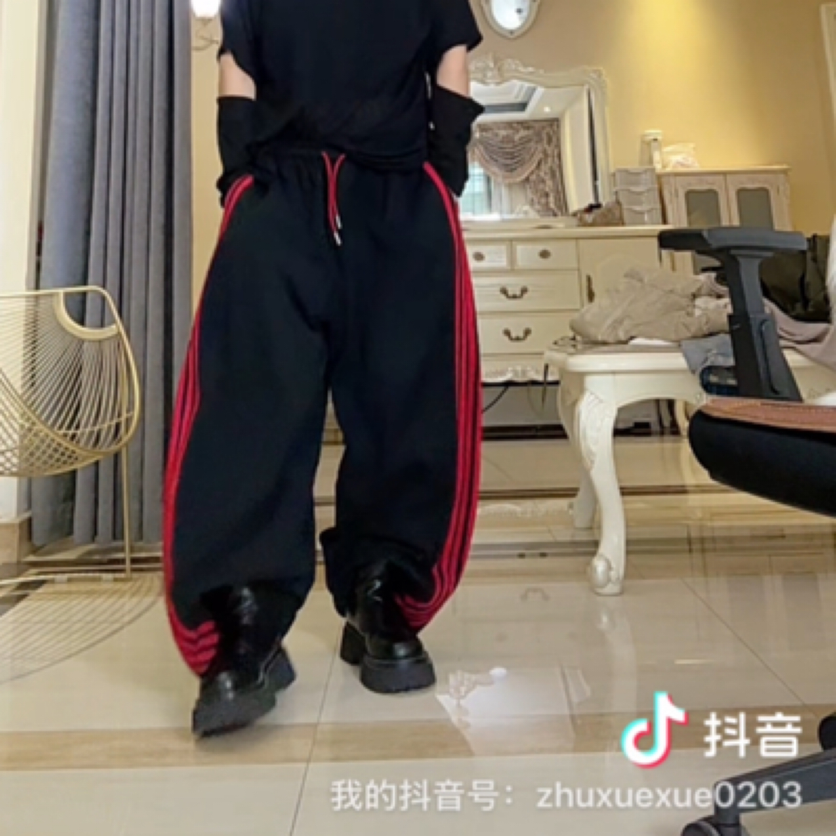 重工欧货 圈棉松紧腰宽松抽绳痞帅弯刀卫裤 裤长105