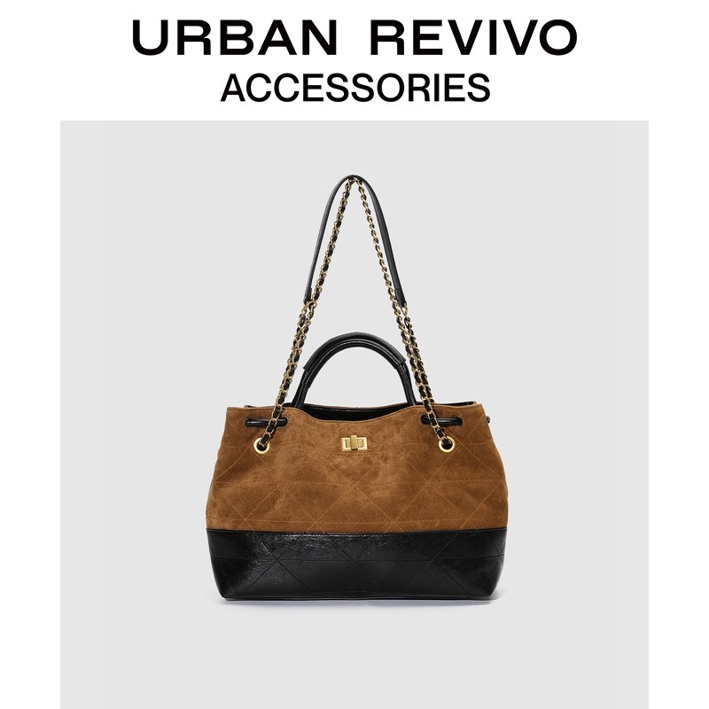URBAN REVIVO2025冬季新款女士拼接菱格手提斜挎包UAWB60058