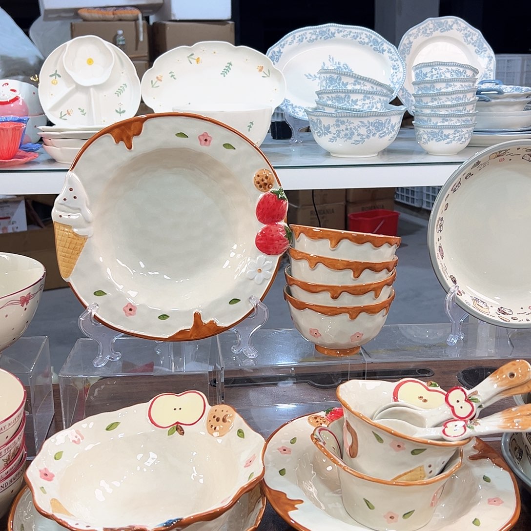 潮州陶瓷微瑕釉下14件套