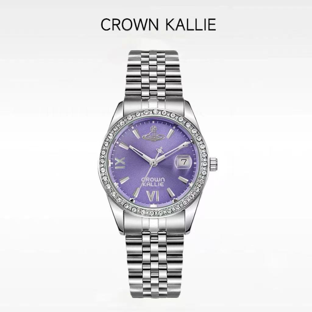 【Crown Kallie】西太后联名同款土星元素碎冰紫女士腕表ck8125