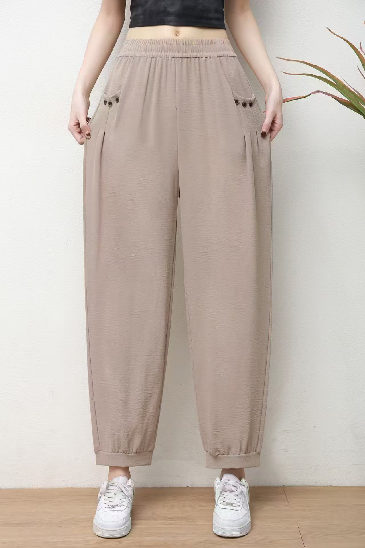 夏季大码女款薄款宽松冰丝九分哈伦裤中年妈妈百搭休闲裤