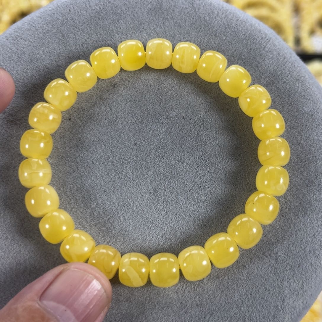 蜜蜡手串未镶嵌纯天然俄料鸡油油黄