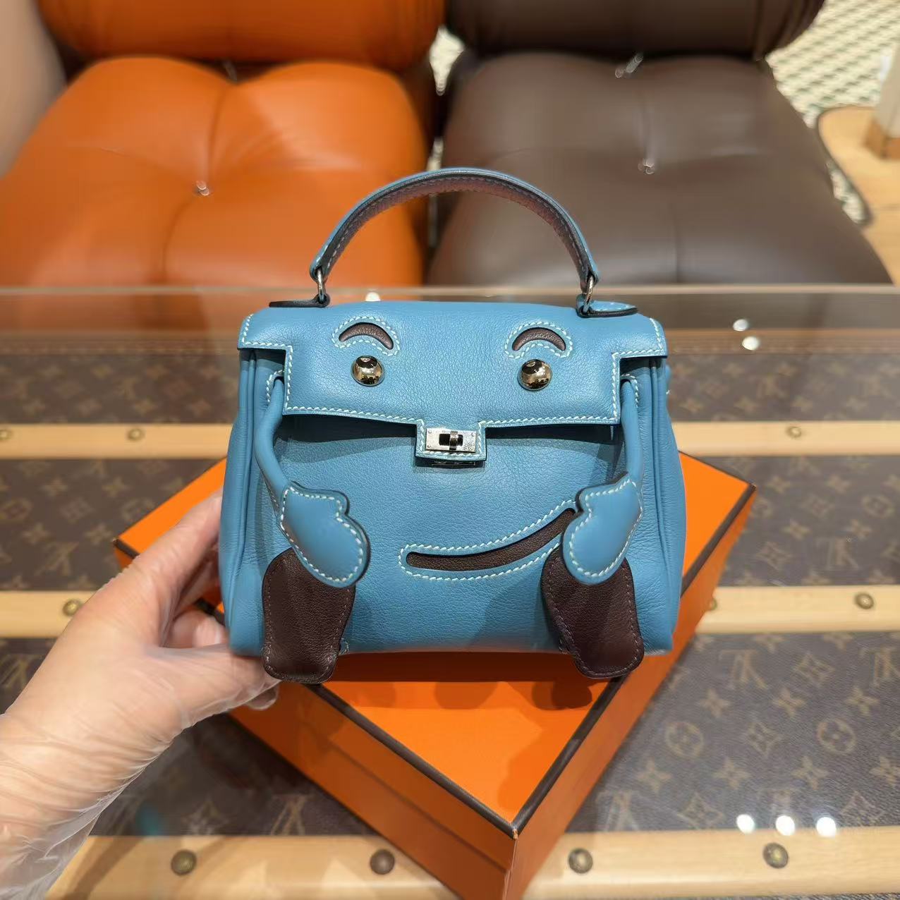 99新 Hermes/爱马仕 Kellydoll  千禧娃娃 牛仔蓝拼乌木色脚丫