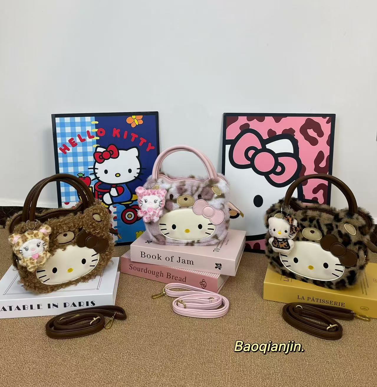 【三只小猫】秋冬软软毛绒绒豹纹kt小猫硬挺小手拎送挂件！