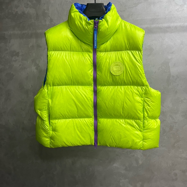 99新 CANADA GOOSE 荧光绿同色调徽标拉链贴标立领无袖羽绒马甲/L