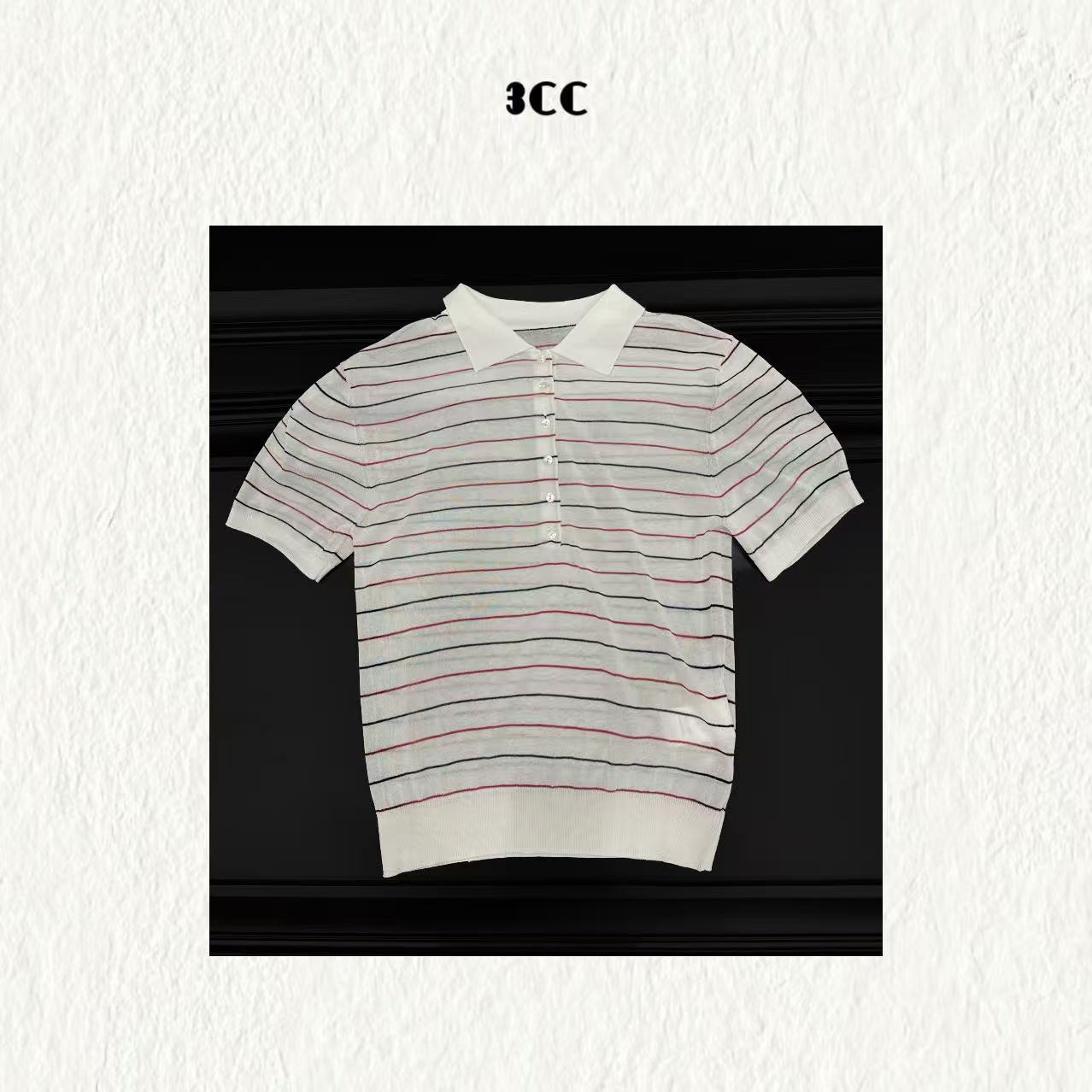 3CC【艺术模范生】日本进口三醋酸polo高知老钱风短袖上衣女89139