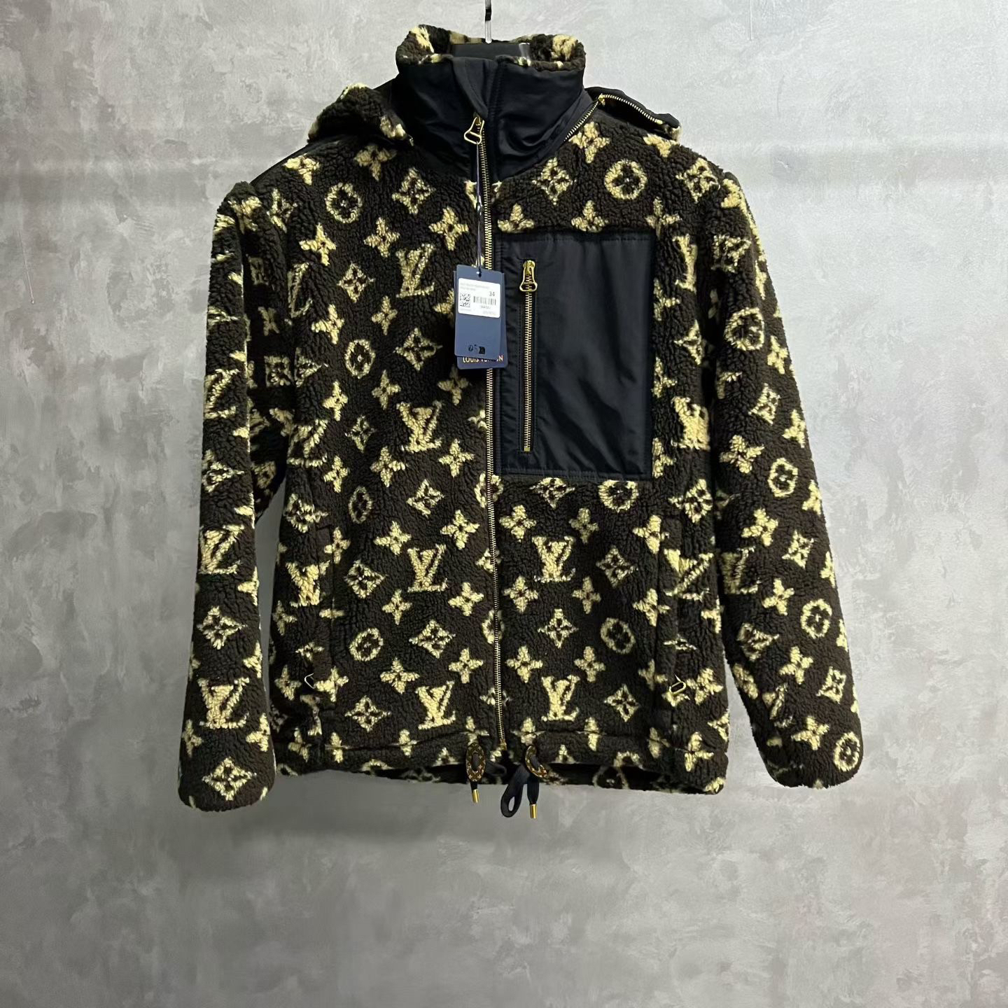 louis vuitton棕色Logo满印立领连帽截短外套/34