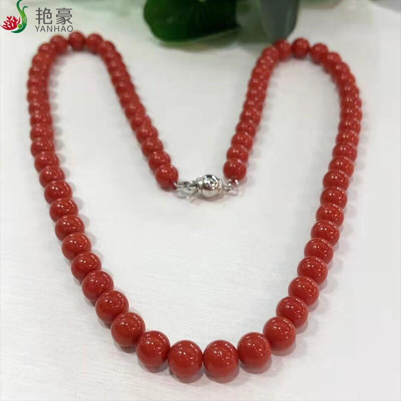 渼艳豪天然珊瑚项链沙丁圆珠项链珊瑚礼物珠径5.3-6mm多样性发一