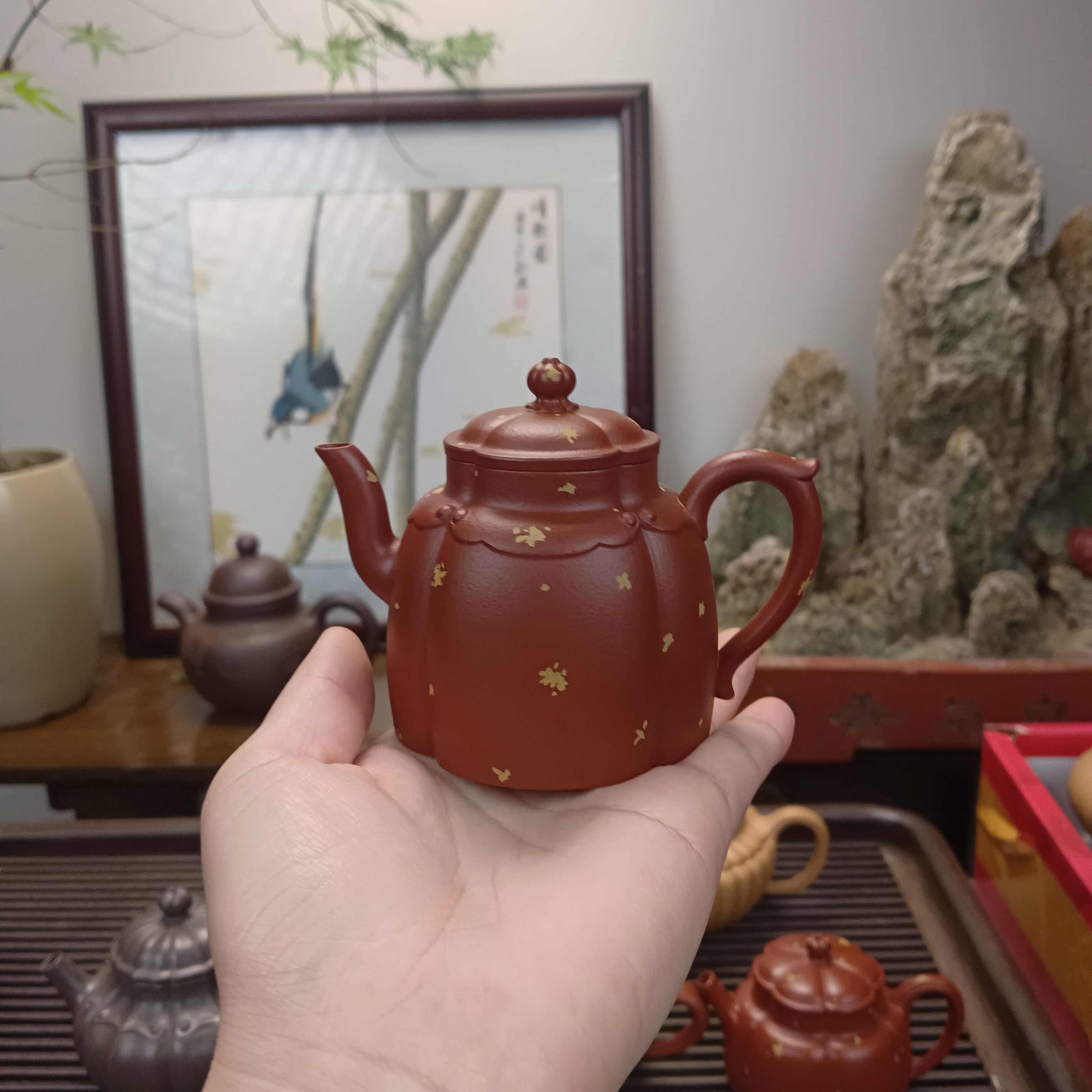 宜兴紫砂原矿朱泥如意筋纹宫灯精工手制
