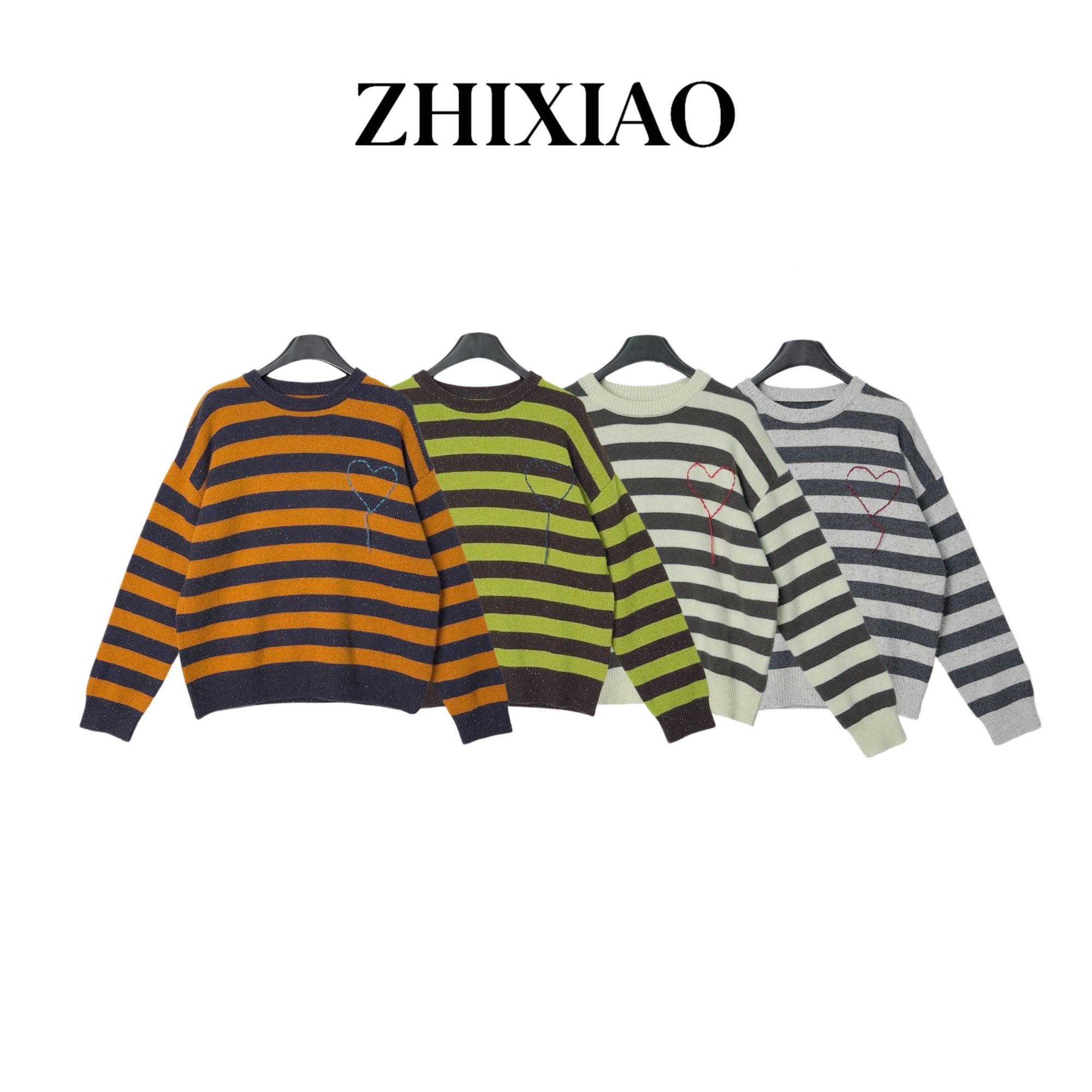 【ZHIXIAO】秋冬新款：爱心条纹毛衣TR1201