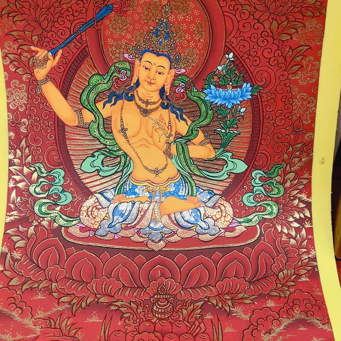 卷轴画尼泊尔手绘文殊菩萨